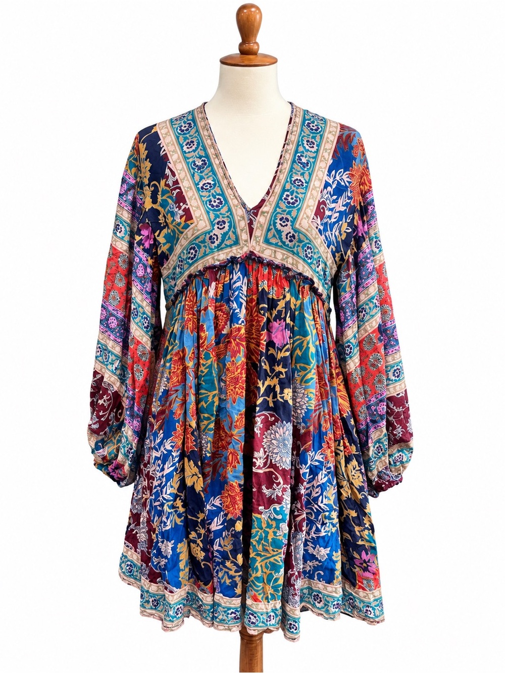 Tolani small bohemian patchwork mini dress Bell Sleeve